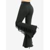 ROSE GAL Plus Size Women Gothic High Waisted Flare Pants Flocking Spider Web Mesh Bell Bottom Pants with Pockets(Black)