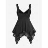ROSE GAL Plus Size Women Heart Ring Buckled Casual Summer Flowy Lace Handkerchief Hem Tank Top(Black_1)