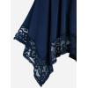 ROSE GAL Plus Size Women Heart Ring Buckled Casual Summer Flowy Lace Handkerchief Hem Tank Top(Blue)
