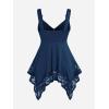 ROSE GAL Plus Size Women Heart Ring Buckled Casual Summer Flowy Lace Handkerchief Hem Tank Top(Blue)