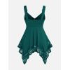 ROSE GAL Plus Size Women Heart Ring Buckled Casual Summer Flowy Lace Handkerchief Hem Tank Top(Green)