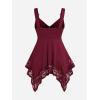 ROSE GAL Plus Size Women Heart Ring Buckled Casual Summer Flowy Lace Handkerchief Hem Tank Top(Red)