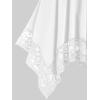 ROSE GAL Plus Size Women Heart Ring Buckled Casual Summer Flowy Lace Handkerchief Hem Tank Top(White)