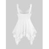 ROSE GAL Plus Size Women Heart Ring Buckled Casual Summer Flowy Lace Handkerchief Hem Tank Top(White)