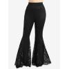 ROSE GAL Plus Size Women High Waisted Flare Pants Lace Patchwork Faux Suede Bell Bottom Pants with Pockets Long Trousers(Black)
