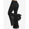 ROSE GAL Plus Size Women High Waisted Flare Pants Lace Patchwork Faux Suede Bell Bottom Pants with Pockets Long Trousers(Black)