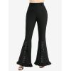 ROSE GAL Plus Size Women High Waisted Trousers Lace-up Ruffled Hem Flare Pants with Pockets(Black)