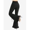 ROSE GAL Plus Size Women High Waisted Trousers Lace-up Ruffled Hem Flare Pants with Pockets(Black)
