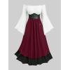 ROSE GAL Plus Size Women Renaissance Ren Faire Costume Textured Long Bell Sleeve Layered Maxi Medieval Dress(Red)