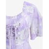 ROSE GAL Plus Size Women Summer Floral Maxi Dress Lace-up Ruffle Flutter Sleeve Maxi Swing Long Dress(Light Purple)