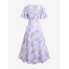 ROSE GAL Plus Size Women Summer Floral Maxi Dress Lace-up Ruffle Flutter Sleeve Maxi Swing Long Dress(Light Purple)