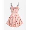 ROSE GAL Plus Size Womens Elegant Flowy Summer Babydoll Tank Top Cherry Print Lace-up Buckles Straps Top(Pink_1)