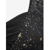 ROSE GAL Plus Size Womens Elegant Sparkly Gold Stamping Stars Print Long Flare Sleeve 2 in 1 Flowy Top(Black)