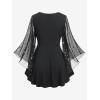 ROSE GAL Plus Size Womens Elegant Sparkly Gold Stamping Stars Print Long Flare Sleeve 2 in 1 Flowy Top(Black)