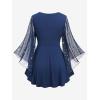 ROSE GAL Plus Size Womens Elegant Sparkly Gold Stamping Stars Print Long Flare Sleeve 2 in 1 Flowy Top(Blue)