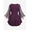 ROSE GAL Plus Size Womens Elegant Sparkly Gold Stamping Stars Print Long Flare Sleeve 2 in 1 Flowy Top(Deep Purple)