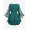 ROSE GAL Plus Size Womens Elegant Sparkly Gold Stamping Stars Print Long Flare Sleeve 2 in 1 Flowy Top(Green)