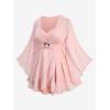 ROSE GAL Plus Size Womens Elegant Sparkly Gold Stamping Stars Print Long Flare Sleeve 2 in 1 Flowy Top(Pink)