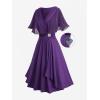 ROSE GAL Plus Size Womens Flowy Wedding Guest Cape Dress with Chiffon Overlay Elegant Shawl Neck Dress(Purple_1)