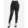 ROSE GAL Plus Size Womens Gothic Punk Skulls Mesh Panel High Waisted Tummy Control Leggings(Black_1)