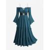 ROSE GAL Plus Size Womens Medieval Renaissance Faire Costume Dress Off Shoulder Bell Sleeves Dress(Blue_1)