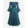 ROSE GAL Plus Size Womens Medieval Renaissance Faire Costume Dress Off Shoulder Bell Sleeves Dress(Blue_1)