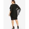 ROSE GAL Rosegal Plus Size Women Flower Applique Chiffon Overlay Bodycon Pencil Cape Dress for Wedding Cocktail Party Work(Black)