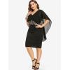 ROSE GAL Rosegal Plus Size Women Flower Applique Chiffon Overlay Bodycon Pencil Cape Dress for Wedding Cocktail Party Work(Black)