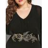 ROSE GAL Rosegal Plus Size Women Flower Applique Chiffon Overlay Bodycon Pencil Cape Dress for Wedding Cocktail Party Work(Black)