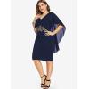 ROSE GAL Rosegal Plus Size Women Flower Applique Chiffon Overlay Bodycon Pencil Cape Dress for Wedding Cocktail Party Work(Deep Blue)