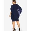 ROSE GAL Rosegal Plus Size Women Flower Applique Chiffon Overlay Bodycon Pencil Cape Dress for Wedding Cocktail Party Work(Deep Blue)