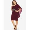 ROSE GAL Rosegal Plus Size Women Flower Applique Chiffon Overlay Bodycon Pencil Cape Dress for Wedding Cocktail Party Work(Wine Red)