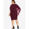 ROSE GAL Rosegal Plus Size Women Flower Applique Chiffon Overlay Bodycon Pencil Cape Dress for Wedding Cocktail Party Work(Wine Red)