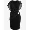 ROSE GAL Rosegal Plus Size Womens Chiffon Ruffle Bodycon Pencil Midi Sleeveless Cape Dress for Wedding Cocktail Party Work(Black)