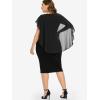 ROSE GAL Rosegal Plus Size Womens Chiffon Ruffle Bodycon Pencil Midi Sleeveless Cape Dress for Wedding Cocktail Party Work(Black)