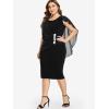 ROSE GAL Rosegal Plus Size Womens Chiffon Ruffle Bodycon Pencil Midi Sleeveless Cape Dress for Wedding Cocktail Party Work(Black)