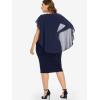 ROSE GAL Rosegal Plus Size Womens Chiffon Ruffle Bodycon Pencil Midi Sleeveless Cape Dress for Wedding Cocktail Party Work(Deep Blue)