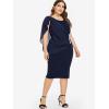 ROSE GAL Rosegal Plus Size Womens Chiffon Ruffle Bodycon Pencil Midi Sleeveless Cape Dress for Wedding Cocktail Party Work(Deep Blue)