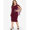 ROSE GAL Rosegal Plus Size Womens Chiffon Ruffle Bodycon Pencil Midi Sleeveless Cape Dress for Wedding Cocktail Party Work(Red)