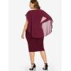 ROSE GAL Rosegal Plus Size Womens Chiffon Ruffle Bodycon Pencil Midi Sleeveless Cape Dress for Wedding Cocktail Party Work(Red)