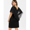 ROSE GAL Rosegal Plus Size Womens Sequins Chiffon Overlay Bodycon Pencil Cape Dress for Wedding Cocktail Party Evening(Black)