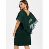 ROSE GAL Rosegal Plus Size Womens Sequins Chiffon Overlay Bodycon Pencil Cape Dress for Wedding Cocktail Party Evening(Green)