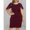 ROSE GAL Rosegal Plus Size Womens Sequins Chiffon Overlay Bodycon Pencil Cape Dress for Wedding Cocktail Party Evening(Red_1)