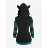 ROSE GAL Rosegal Women Plus Size Cat Ear Ribbed Hooded Blouson Jacket Animal Ear Two Tone Cute Hoodie(Blue_1)
