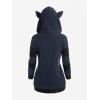 ROSE GAL Rosegal Women Plus Size Cat Ear Ribbed Hooded Blouson Jacket Animal Ear Two Tone Cute Hoodie(Blue_3)