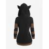 ROSE GAL Rosegal Women Plus Size Cat Ear Ribbed Hooded Blouson Jacket Animal Ear Two Tone Cute Hoodie(Coffee_1)