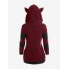 ROSE GAL Rosegal Women Plus Size Cat Ear Ribbed Hooded Blouson Jacket Animal Ear Two Tone Cute Hoodie(Red_1)