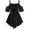 ROSE GAL Rosegal Women Plus Size Cold Shoulder Tee Lace-up Asymmetric Marled Short Sleeves Tee Open Shoulder Tunic Top(Black_1)