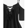 ROSE GAL Rosegal Women Plus Size Cold Shoulder Tee Lace-up Asymmetric Marled Short Sleeves Tee Open Shoulder Tunic Top(Black_1)