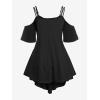 ROSE GAL Rosegal Women Plus Size Cold Shoulder Tee Lace-up Asymmetric Marled Short Sleeves Tee Open Shoulder Tunic Top(Black_1)